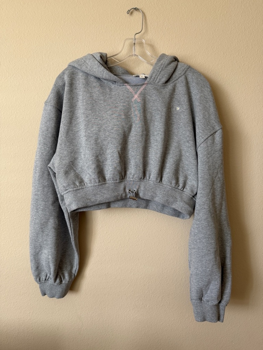 For Love And Lemons Josie Cropped Gray Hoodie Sweatshirt - Picture 2 of 6